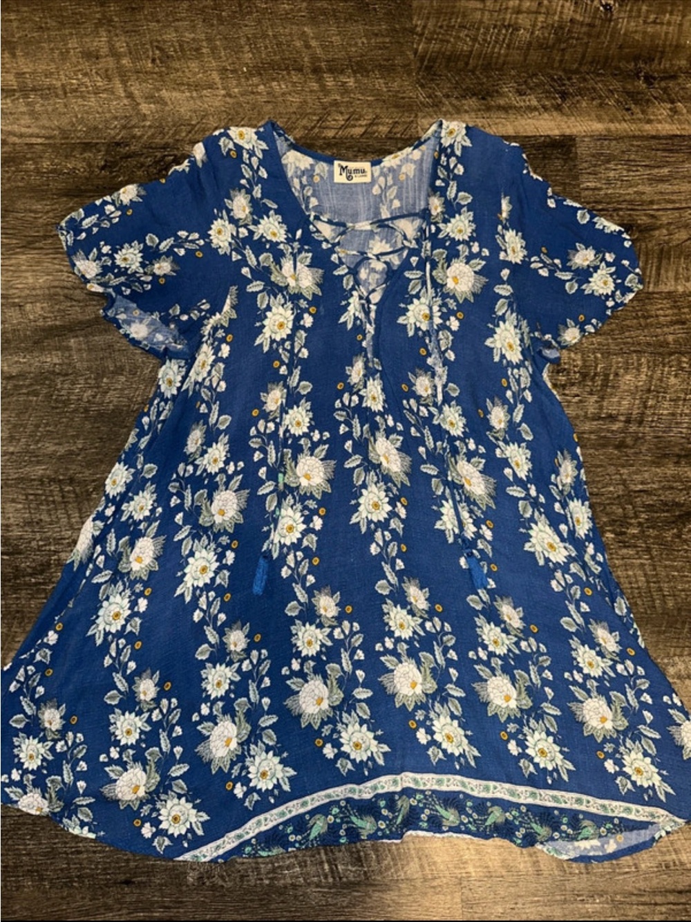 Show Me Your MuMu Blue Floral Lace-Up Girls' Top